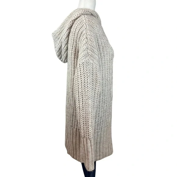 H&M Alpaca Wool Blend Chunky Knit Hooded Tunic Pullover Sweater Beige Medium - Picture 4 of 15